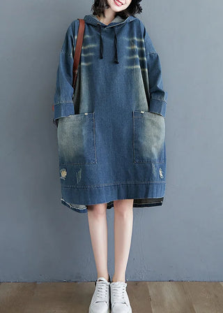 Oversized denimkjole med hætte