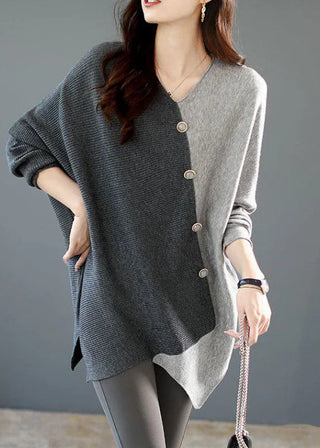 Asymmetrisk tofarvet strikbluse