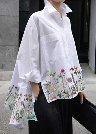Oversize skjorte med blomsterbroderi
