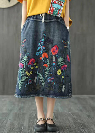 Broderet Denim Nederdel