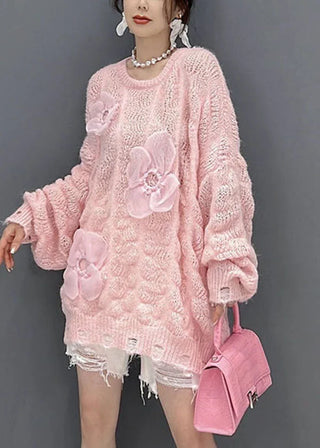 Blomsterapplikation Oversized Striktrøje