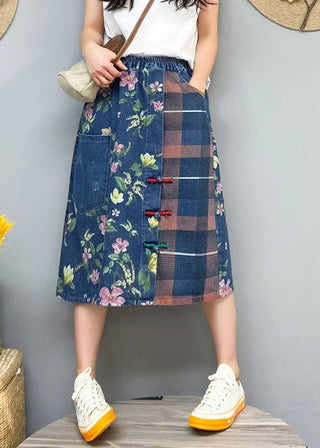 Patchwork-skørt med blomster og tern