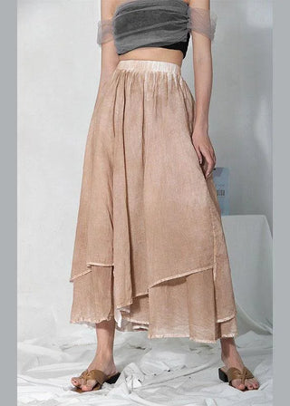 Asymmetrisk Beige Nederdel med Elastisk Talje