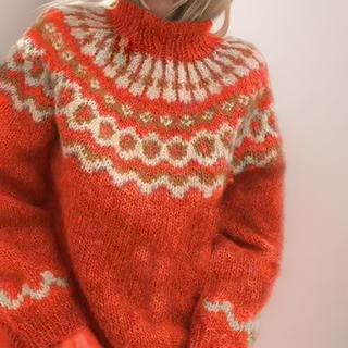 Strikket Turtleneck med Farverigt Mønster