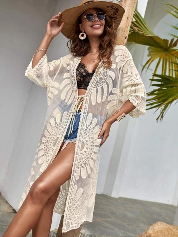 Sunlit Escape Strandkimono | Multifarvet | Strandmode | Hæklet Blonder