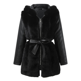 Vinterjakke med Bælte og Faux Fur
