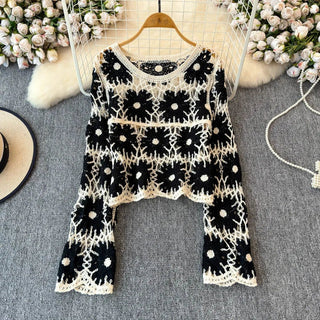 Boho Hæklet Top | Lange Ærmer | Håndlavet i Bomuld