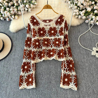 Boho Hæklet Top | Lange Ærmer | Håndlavet i Bomuld