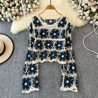 Boho Hæklet Top | Lange Ærmer | Håndlavet i Bomuld