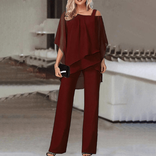 Chiffon Buksesæt | Elegance til Aftenen | 2-delt Outfit til Kvinder
