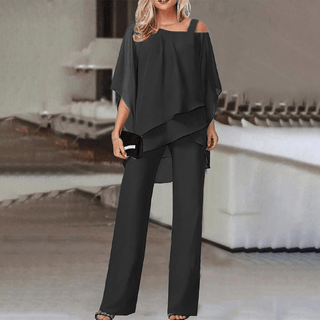 Chiffon Buksesæt | Elegance til Aftenen | 2-delt Outfit til Kvinder