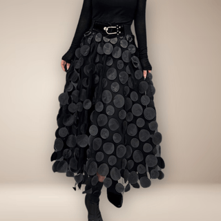 Maxinederdel med Cirkeldetaljer | Høj Talje | Gotisk Mesh-Effekt