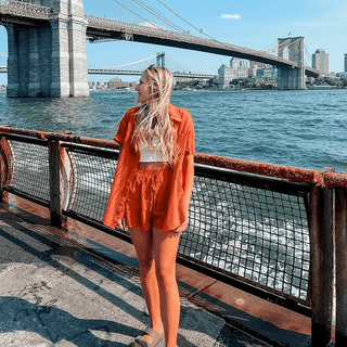 Linned Sæt til Damer | Skjorte & Shorts | 2-delt Sommeroutfit