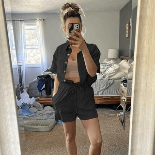 Linned Sæt til Damer | Skjorte & Shorts | 2-delt Sommeroutfit
