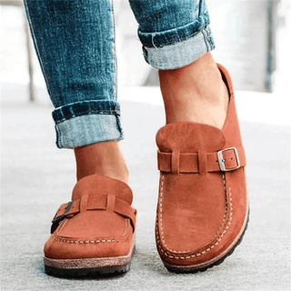 Closed Toe Wedge Sandals | Suede Look | Vintage Buckle Design