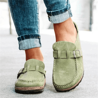 Closed Toe Wedge Sandals | Suede Look | Vintage Buckle Design
