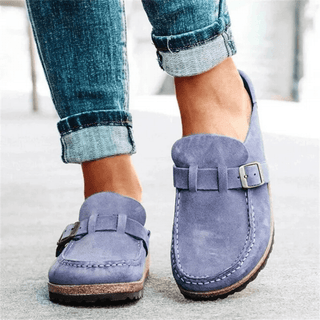 Closed Toe Wedge Sandals | Suede Look | Vintage Buckle Design