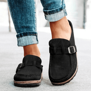 Closed Toe Wedge Sandals | Suede Look | Vintage Buckle Design