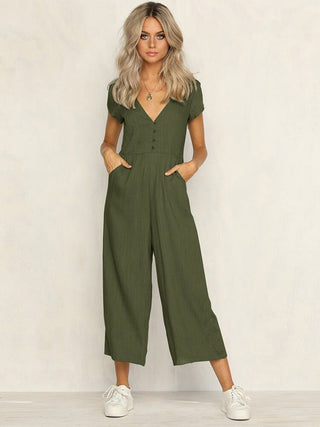 Kortærmet jumpsuit med knaplukning
