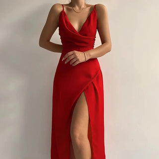 Sommerkjole med Slids | Draperet V-udskæring | Elegant og Feminin