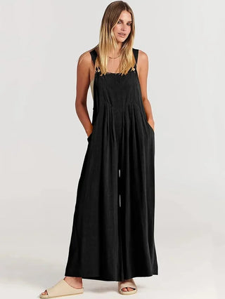 Løs sommer jumpsuit med åben ryg