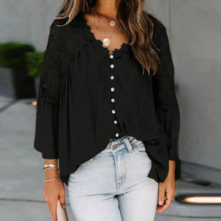 Bluse med Blonde og Knapper