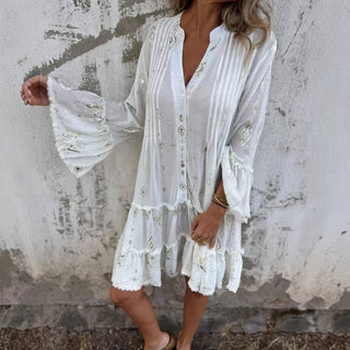 Boho Kjole med Flæser og Mønster