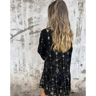 Boho Kjole med Flæser og Mønster