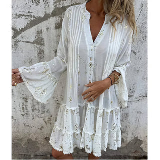 Boho Kjole med Flæser og Mønster